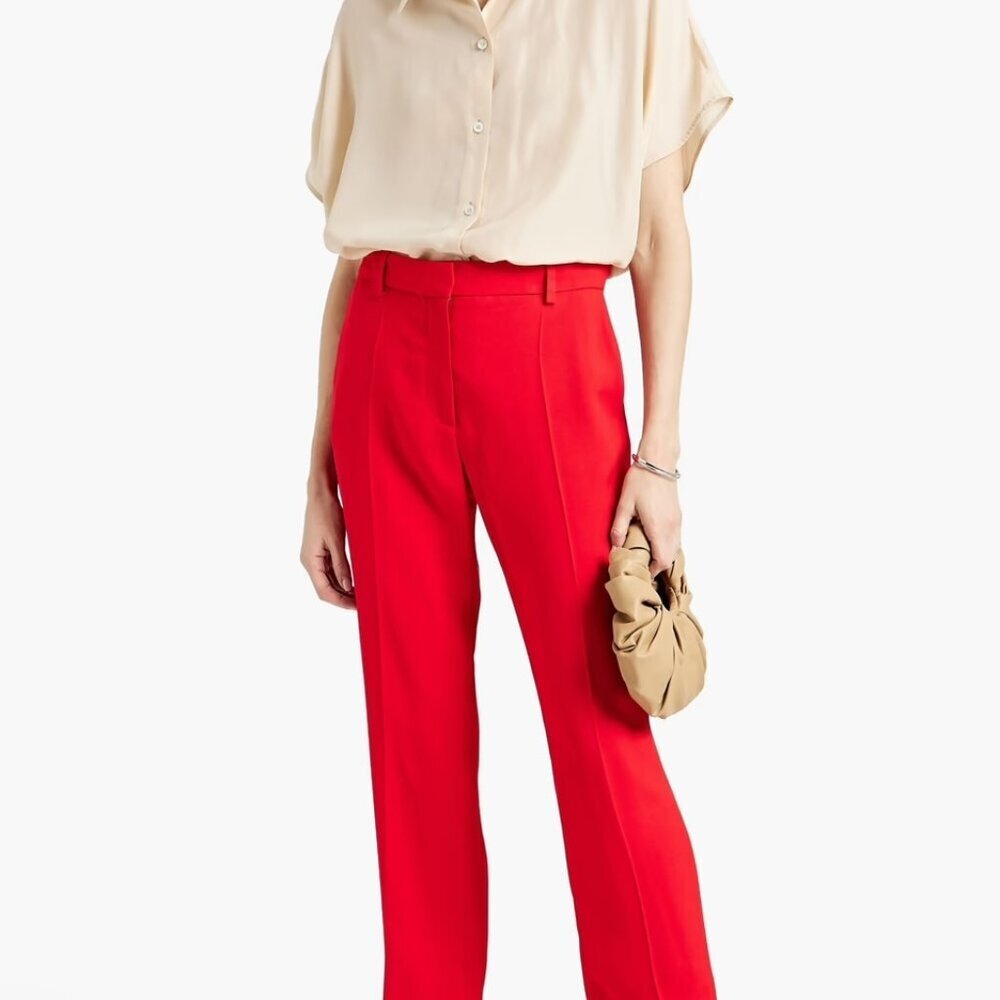 JOSEPH Morrissey Long Satin-crepe Straight-leg Pants In Red Trousers sz 42 10
